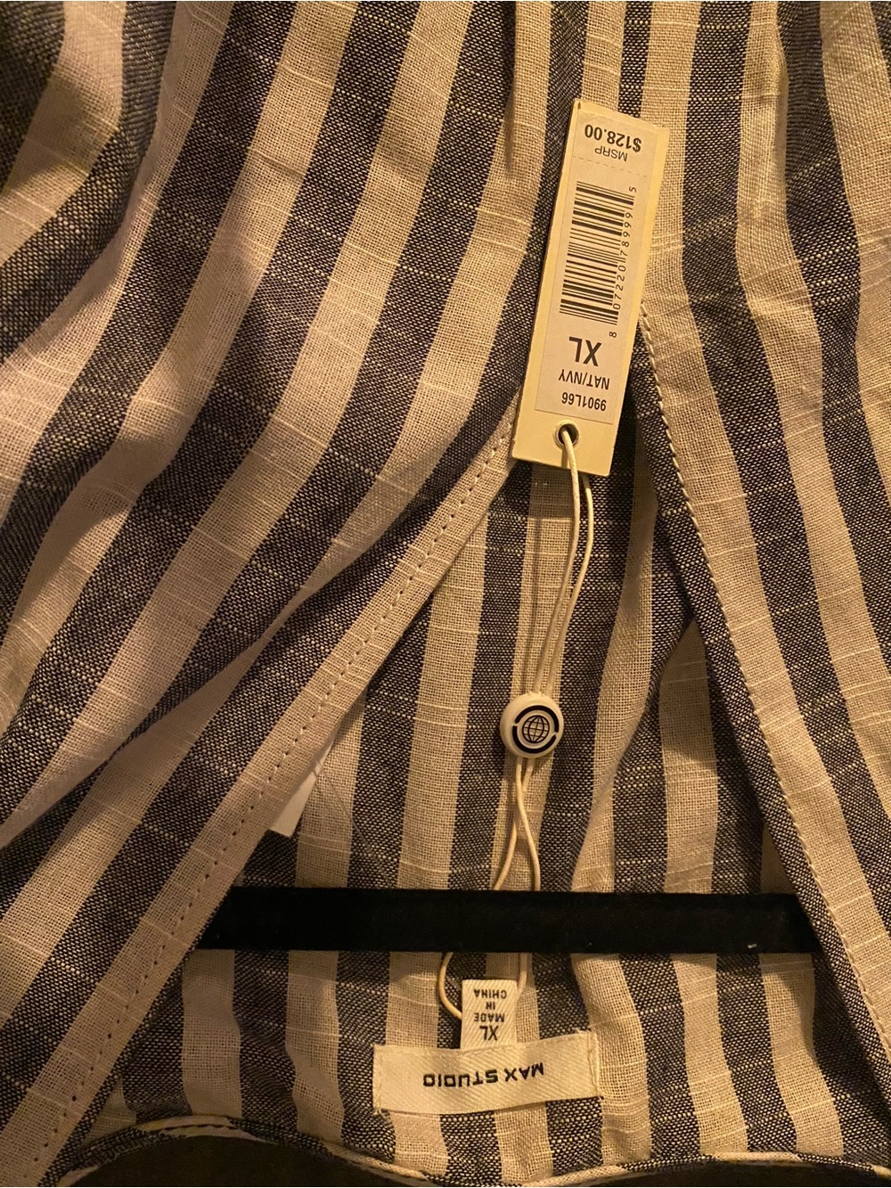 Striped V-Neck Tie-Waist Midi Dress in Grey and White - Picture 5 of 5